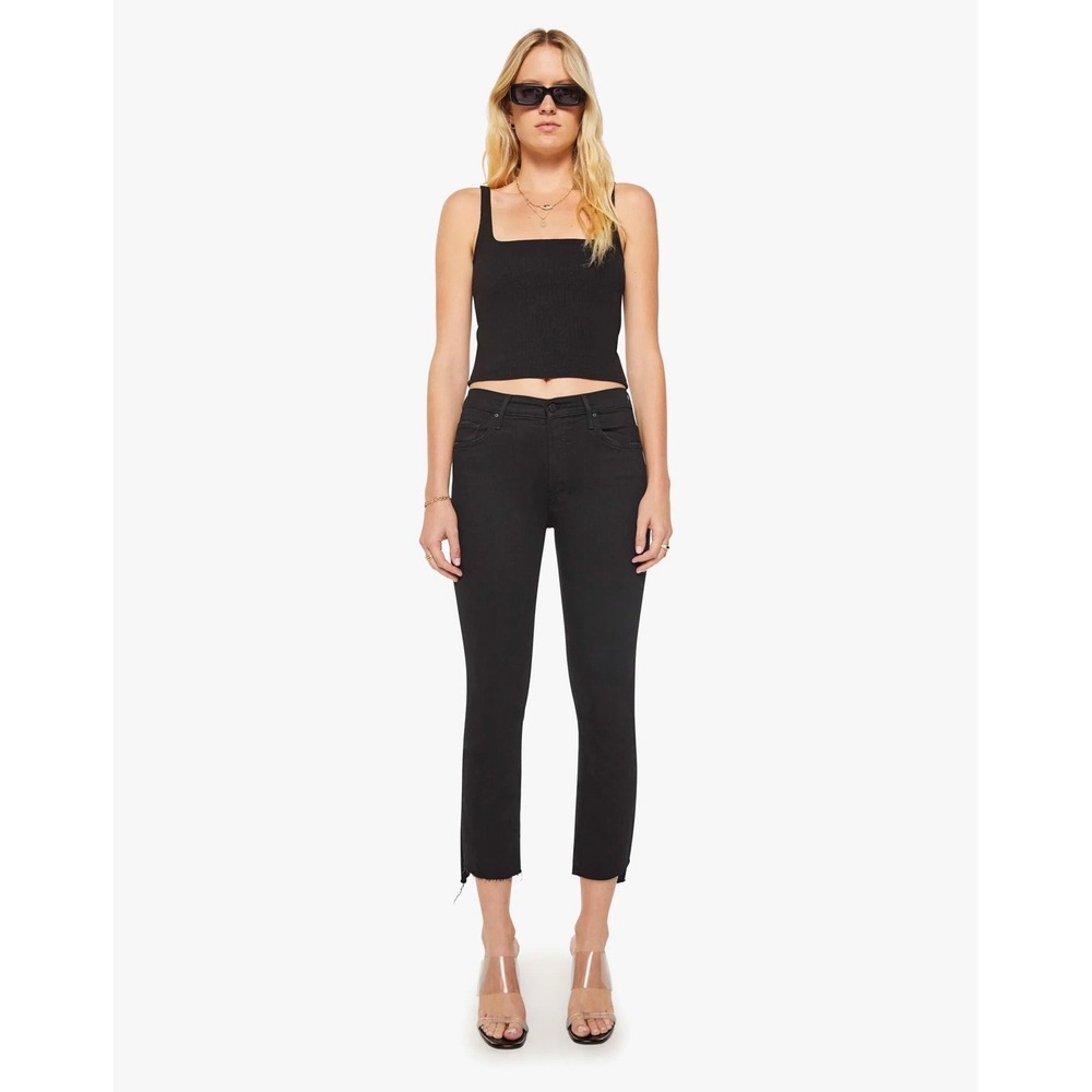 Mother Denim The Insider Crop‎ Step Fray in Not Guilty Black Size 26